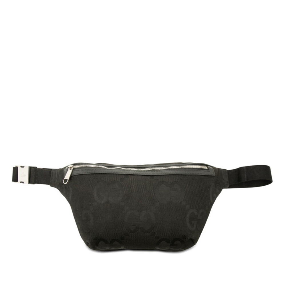 Gucci Jumbo GG Body Bag Waist 696031 Black Canvas Leather Men's GUCCI